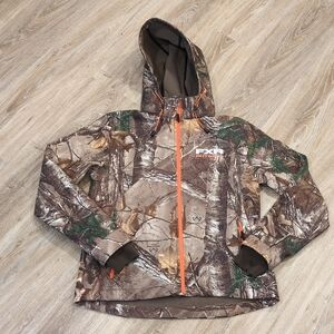 🤎🧡FXR Outdoor Women's Camouflage w/ Orange Trim Softshell Jacket size 10